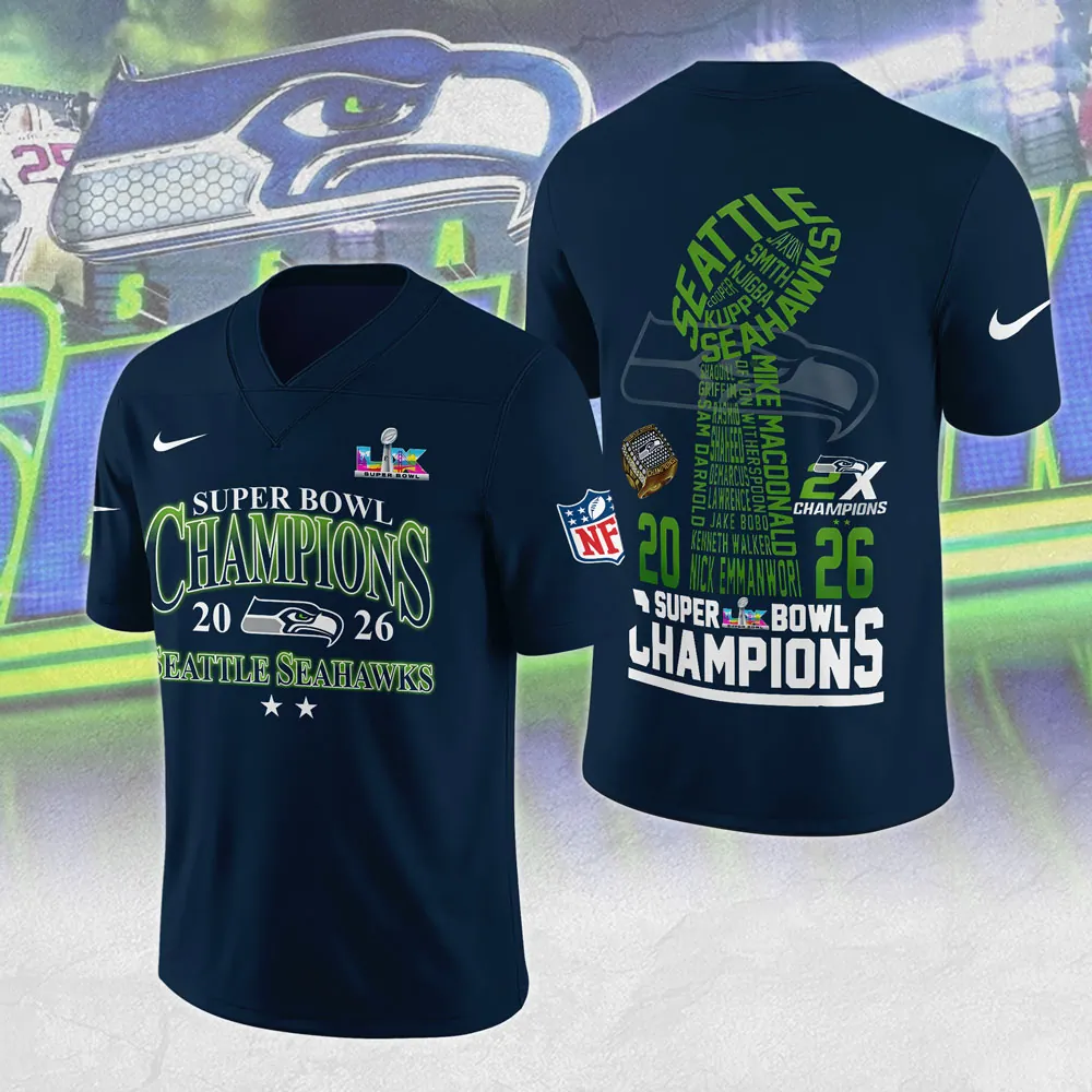Seattle Seahawks Super Bowl LX Champions 3D Football Jersey