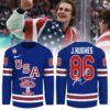 USA Men's Hockey 2026 Winter Olympics Gold Medal Jack Hughes Limited Edition Jersey CHAMP20274