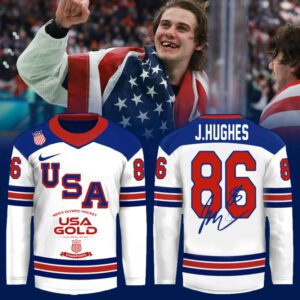 USA Men's Hockey 2026 Winter Olympics Gold Medal Jack Hughes Limited Edition Jersey CHAMP20277