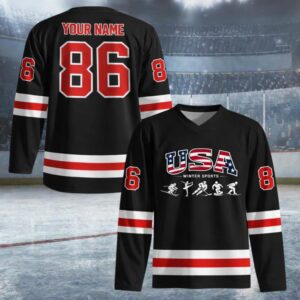 Winter Sports 2026 Games Hockey Jersey USA Team Sport Gift for Sports Fan Figure Skating Patriotic Gift Speed Skating Fan Gift for Hocky Fan