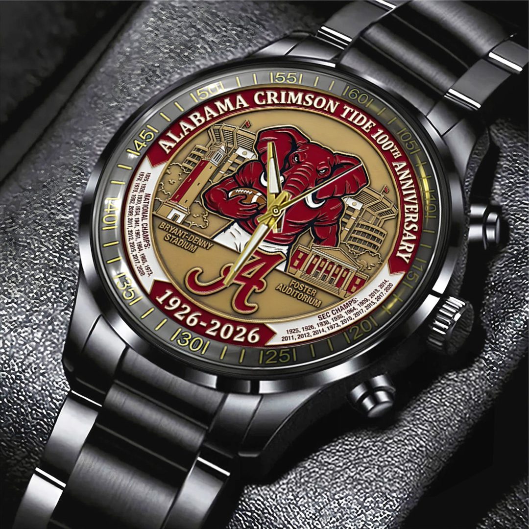 Alabama-Crimson-Tide-Football-100th-Anniversary-2026-Black-Stainless-Steel-Watch-SPM1062-1