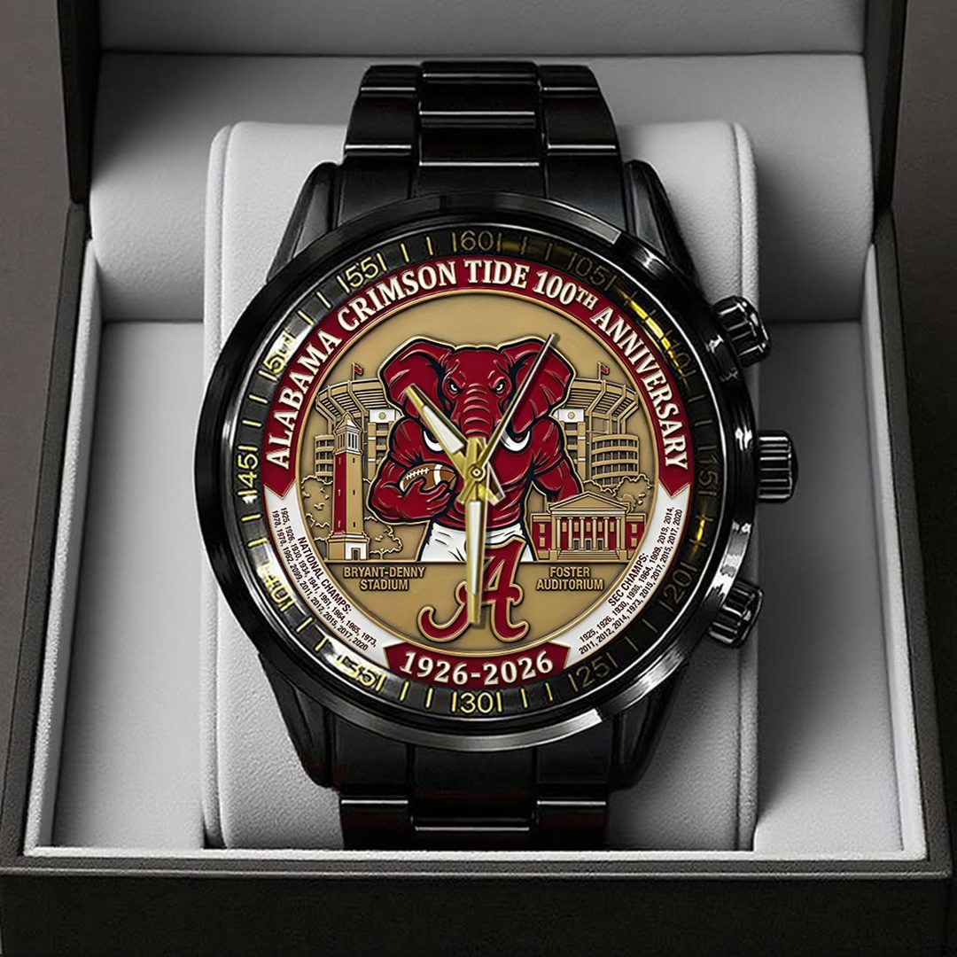 Alabama-Crimson-Tide-Football-100th-Anniversary-2026-Black-Stainless-Steel-Watch-SPM1062 Alabama Crimson Tide Football 100th Anniversary 2026 Black Stainless Steel Watch SPM1062