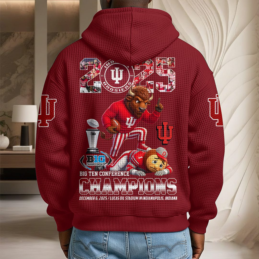 Indiana-Hoosiers-Football-2025-Big-Ten-Champions-3D-Unisex-Waffle-Hoodie-UWH1036-1