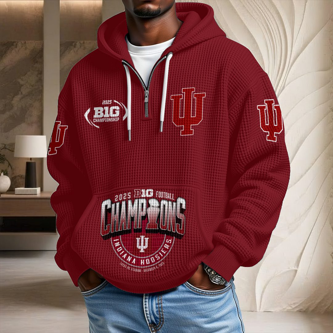Indiana-Hoosiers-Football-2025-Big-Ten-Champions-3D-Unisex-Waffle-Hoodie-UWH1036-2
