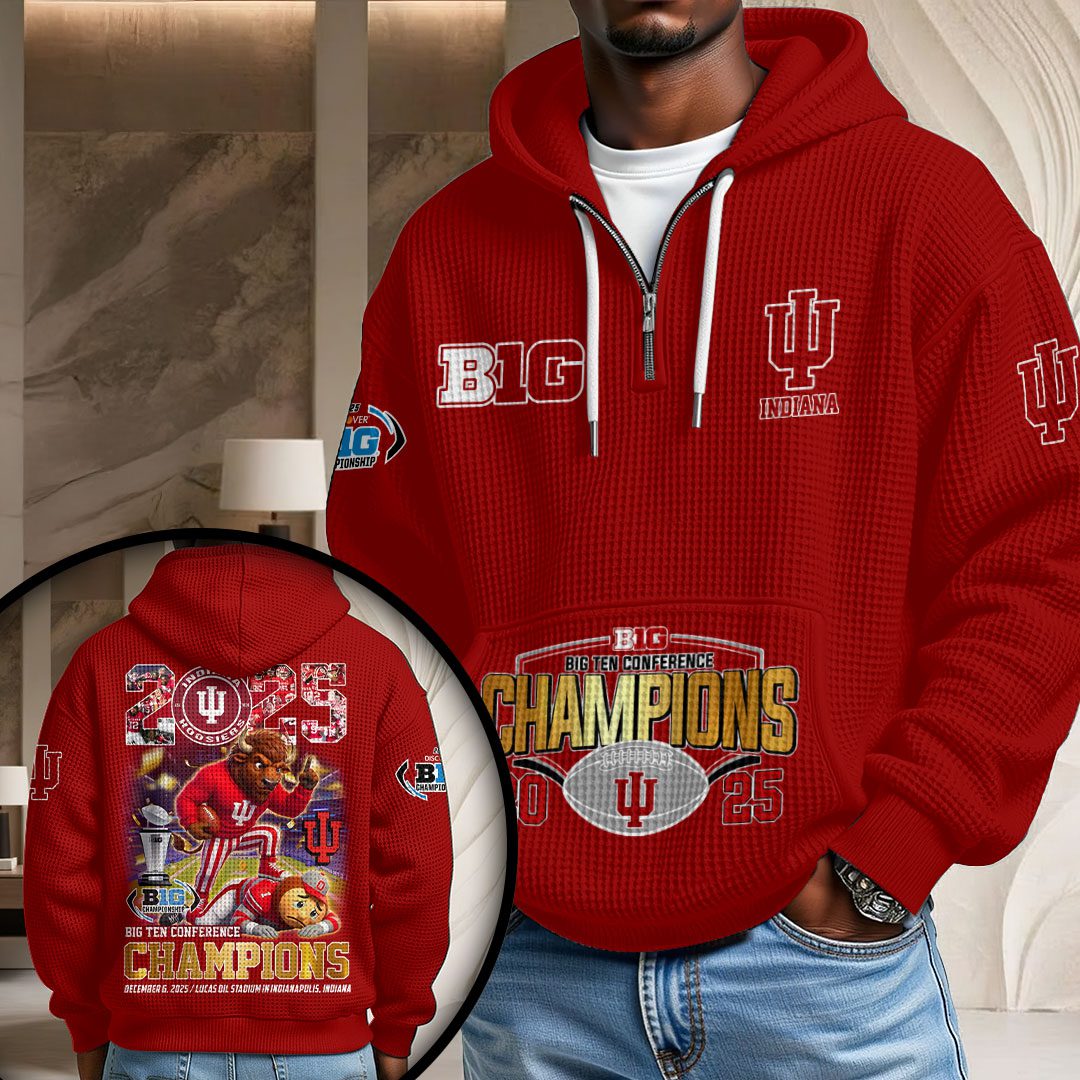 Indiana-Hoosiers-Football-2025-Big-Ten-Champions-3D-Unisex-Waffle-Hoodie-UWH1041 Indiana Hoosiers Football 2025 Big Ten Champions 3D Unisex Waffle Hoodie UWH1041