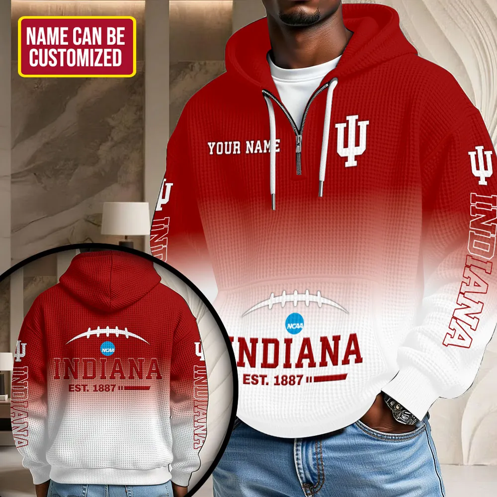 Personalized Indiana Hoosiers Football 3D Unisex Waffle Hoodie UWH1006