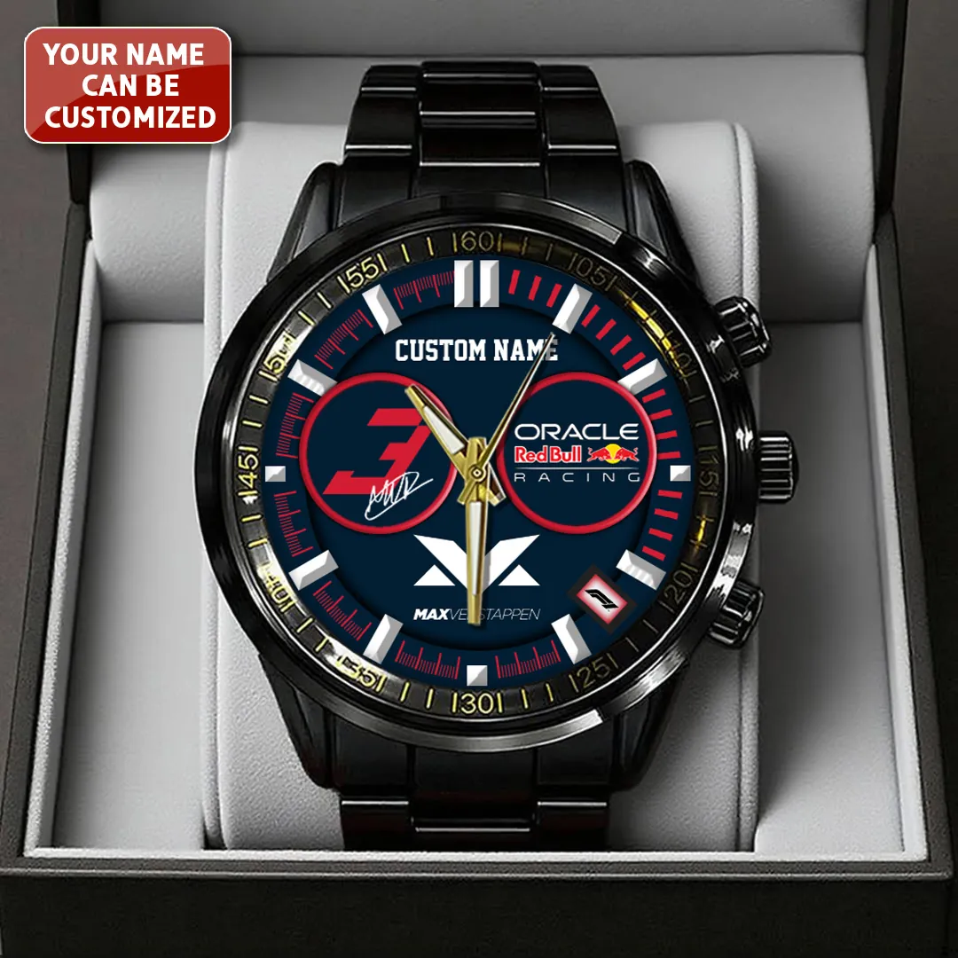 Personalized Red Bull Racing x Max Verstappen Black Stainless Steel Watch SPM1021